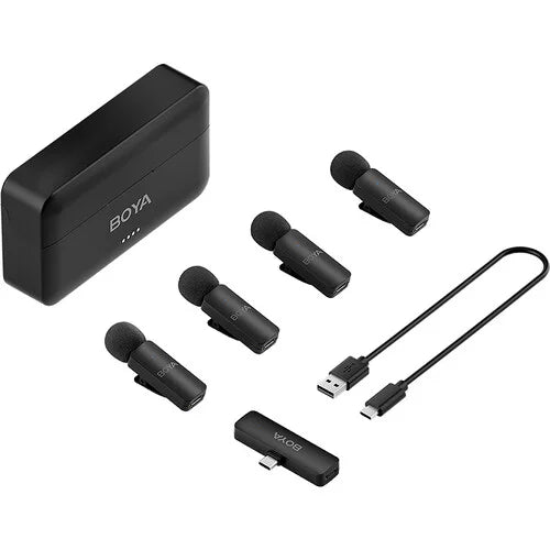 BOYA BY-V4U Ultracompact 4-Person Wireless Microphone System with USB-C Connector for Mobile Devices (2.4 GHz)