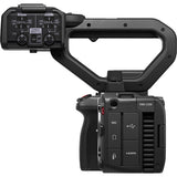 Black video camera with control panel on a white background
