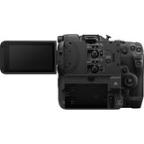 Back view of a black camera on a white background
