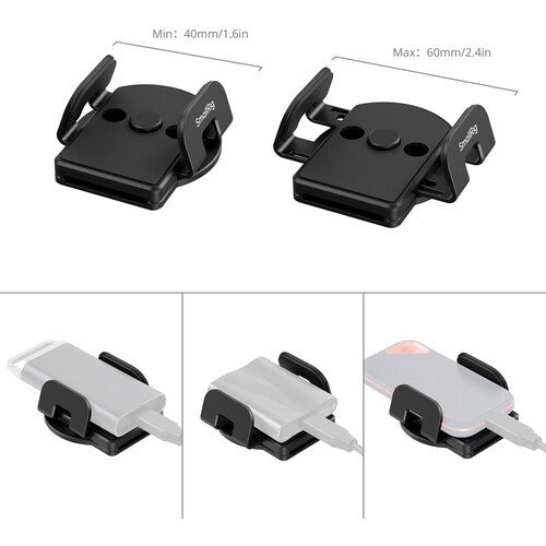 Black magnetic phone mount shown in two sizes with dimension labels (min 40mm/1.6in and max 60mm/2.