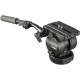 A black Ulead professional video camera fluid head with a horizontal handle and a textured quick-release plate, shown on a solid white background.