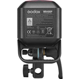 Godox WB400P battery pack with mounting bracket on a white background