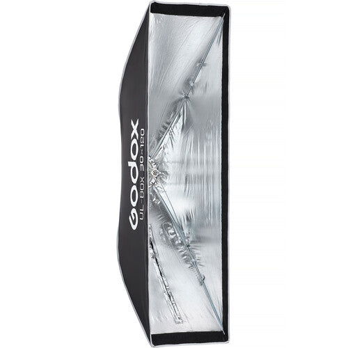 A Godox U1-Box 30 140 softbox studio light with a black fabric body and a highly reflective silver interior, shown against a plain white background.