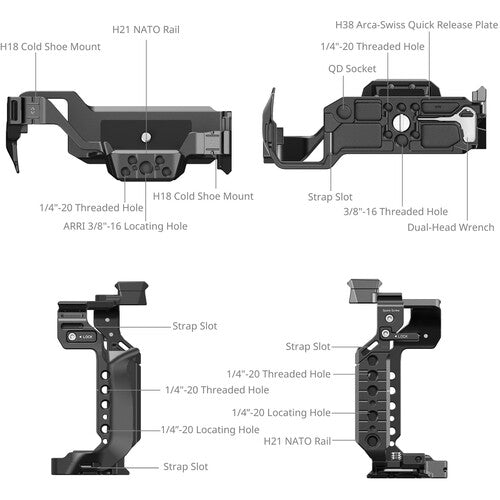 Technical diagram of a camera mount with labeled parts on a white background
