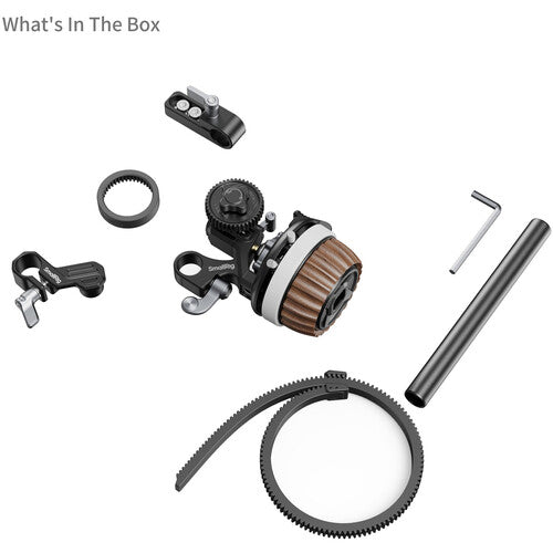 Camera lens and accessories on a white background