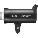 Black Godox SK400 III flash unit on a white background