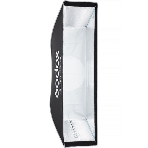 A Godox U1 Box Softbox light modifier with a black exterior and a white interior, shown on a solid white background.