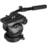A black Libec LX10 camera fluid head with a handle grip, shown on a solid white background.
