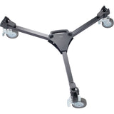Black adjustable stand with wheels on a white background