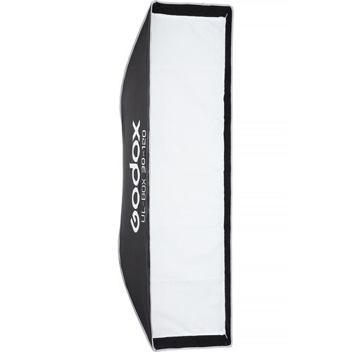 A Godox U1-Box 30-in-100 LED softbox studio light with a white interior diffuser and a black exterior frame, featuring the white Godox logo printed vertically on the left side.