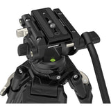Camera tripod head with adjustable lever on a white background