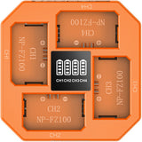 Orange electronic module with multiple connectors and a central black chip labeled CH1CH2CH3CH4.