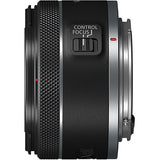 Camera lens with control focus button on a white background