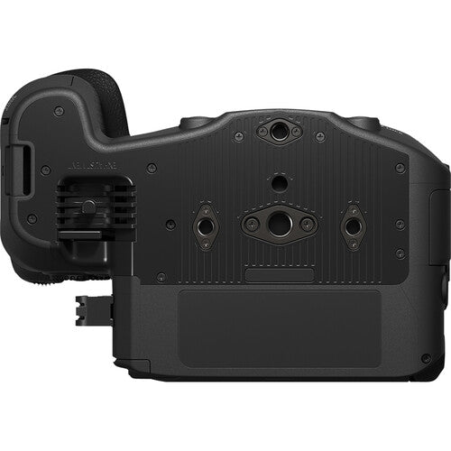 Black camera battery grip on a white background