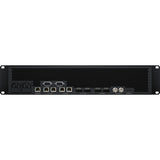 Black electronic equipment with various ports on a white background