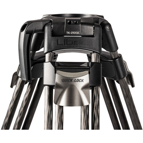 Close-up of a tripod head and lower legs on a white background, showing the Libec TK-2100C model with black and silver components.