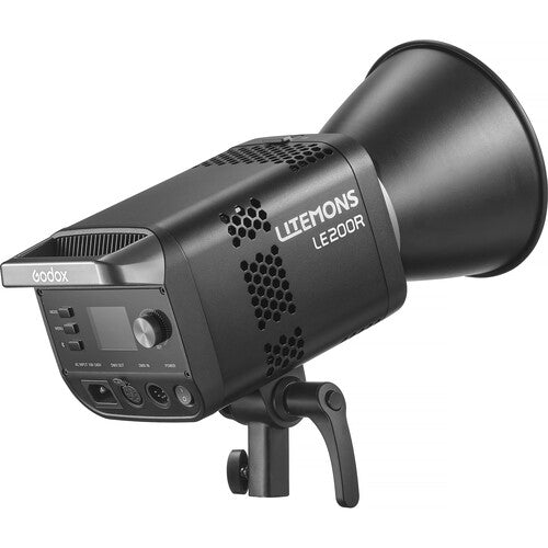 Godox Lumen 300R LE300R studio light with a black diffuser cone, mounted on a black stand, shown against a plain white background.