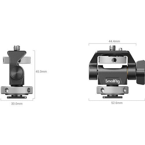 Camera mount with dimensions labeled on a white background