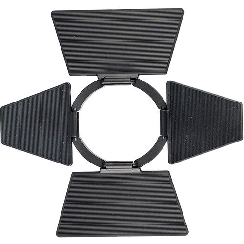 Black studio light with adjustable panels on a white background