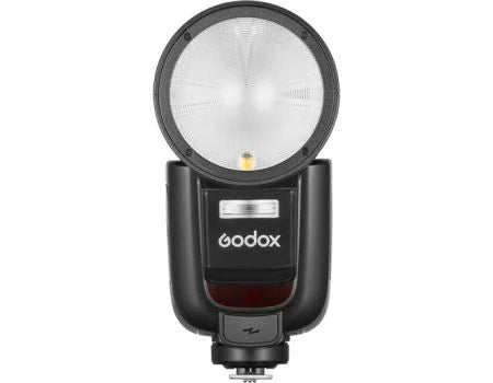 A Godox studio flash light with a circular diffuser and black body, shown against a plain white background.