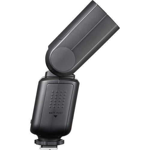 Black camera flash on a white background