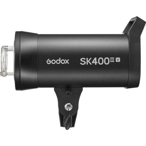 Black Godox SK400 III flash unit on a white background