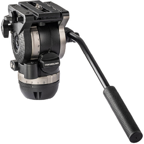A black and silver camera fluid head with a textured black handle, shown on a solid white background. The brand name 'COURTINALANCE' is clearly visible on the adjustment knob.