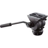 Liberty Th-2B fluid video camera head in matte black, featuring a long handle and a quick-release platform, shown on a solid white background.
