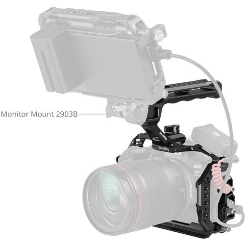 Camera monitor mount with camera on a white background