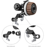 Camera stabilizer with quick-release arm and palm support on a white background