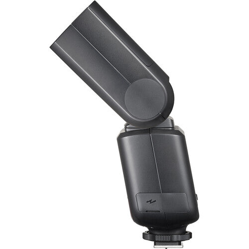 Black camera flash on a white background