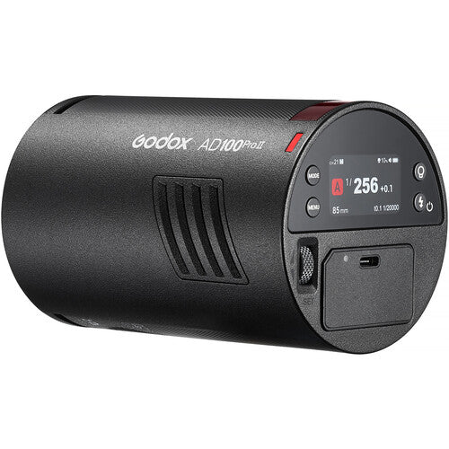 Black Godox AD100Pro flash device on a white background