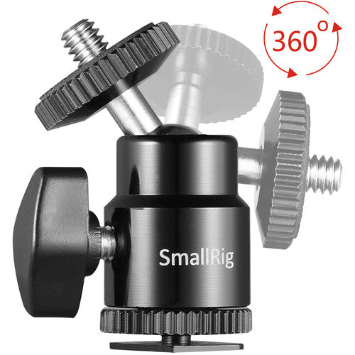 Camera ball head with 360-degree rotation feature and 'SmallRig' branding on a white background