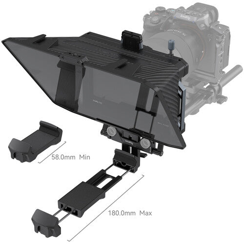 Camera monitor with adjustable arm and dimensions displayed