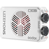 A white Godox C30Bi light modifier with black control knobs and a circular front grille, shown on a plain white background.