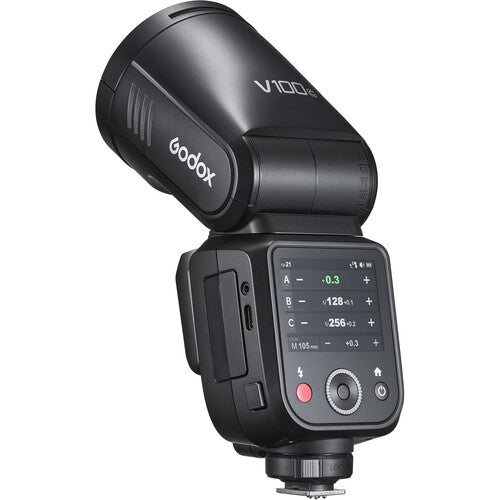 Godox V100S camera flash on a white background