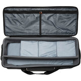 Open gray case with interior compartments on a white background