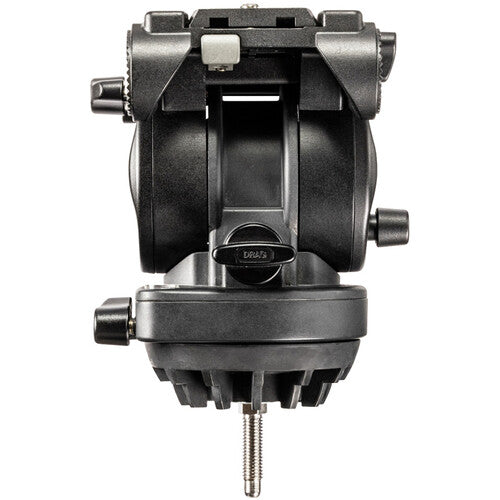 A black camera tripod head with a central locking knob labeled 'DRAFT', set against a plain white background.