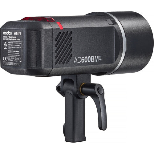 Black Godox AD600BM II flash unit on a white background