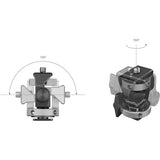 Technical product diagram showing a camera mounting ring and tripod head from two angles, with dimension labels including 180° and 360° on a white background.