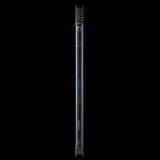Long, thin electronic device with colorful display on a black background