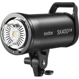 Godox SK400III UV flash light in matte black with a silver front lens guard and white brand text, shown on a white background.