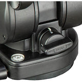 Close-up of a black camera tripod base with a dial labeled DRAG and a silver adjustment screw on a white background.
