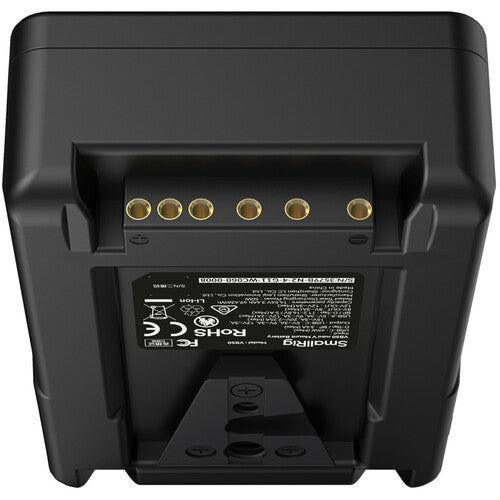 Black battery pack with connectors and branding on a white background