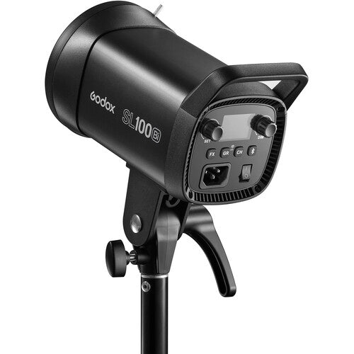 Black Godox SL100 studio light on a white background