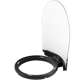 Black toilet seat with a clear plastic cover on a white background