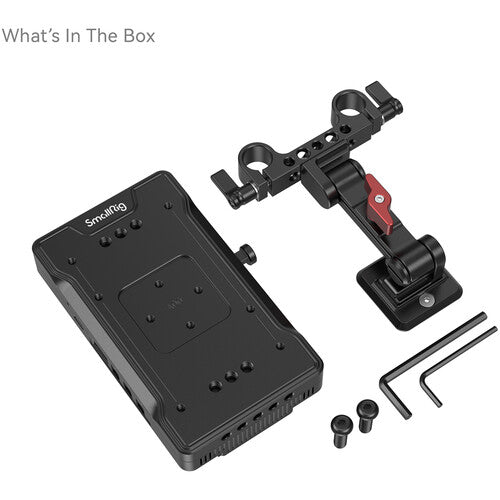 Camera accessory package with plate and mount on a white background