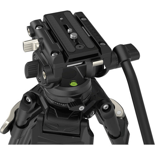 Camera tripod head with adjustable lever on a white background