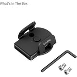 SmallRig quick-release clamp with an included black hex wrench and two silver mounting screws, shown on a white background with 'What's In The Box' text at the top.